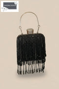 Beaded Fringe Clutch Bag - Black
