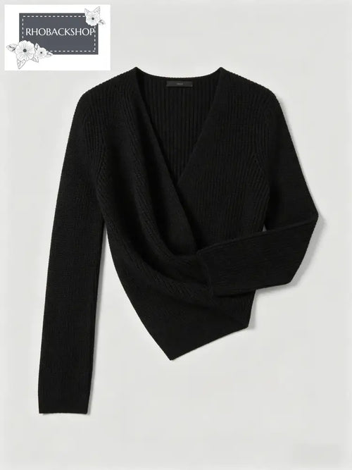 Black Asymmetrical Design Knit Top