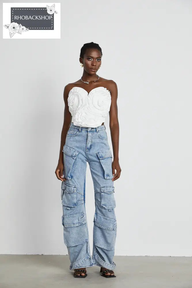 high-waisted palazzo cargo trousers