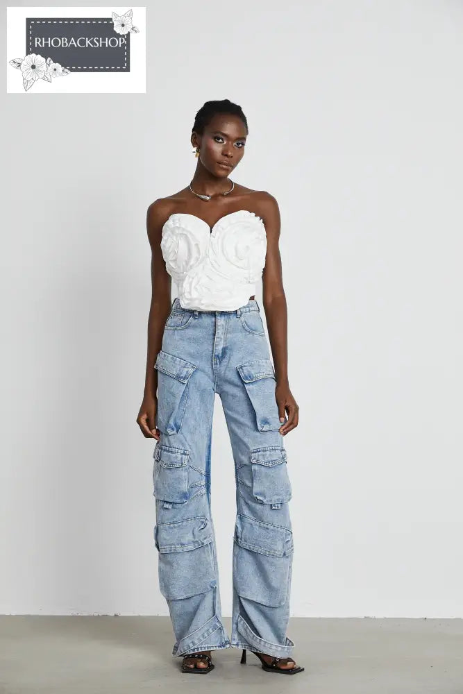 high-waisted palazzo cargo trousers