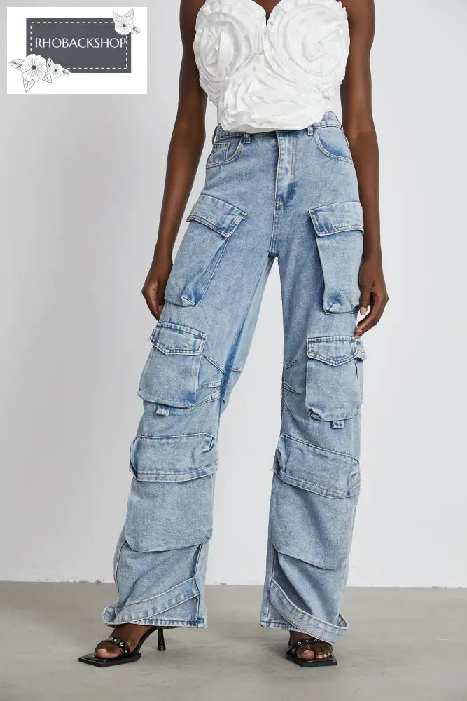 high-waisted palazzo cargo trousers