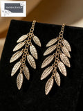 Textured Multi-Leaf Dangle Earrings - Gold