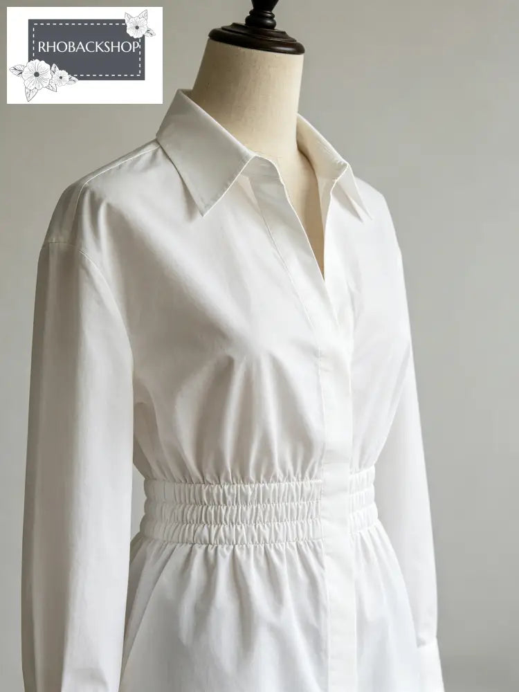 White Cinched Waist Shirt