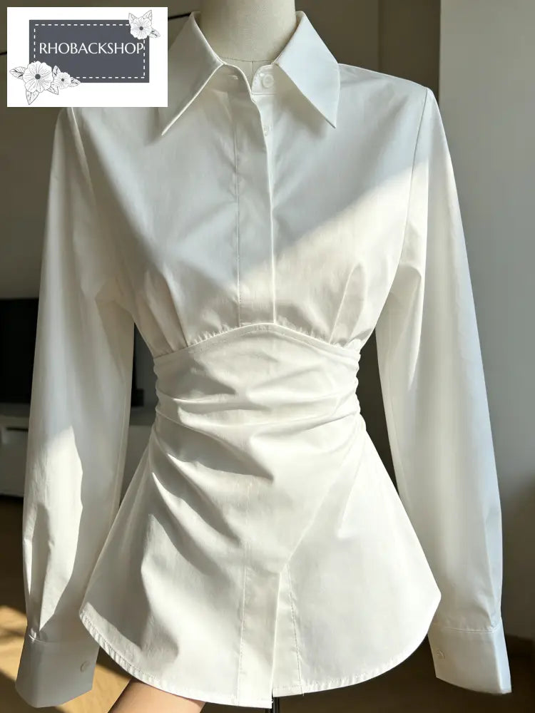 White Cinched Waist Shirt